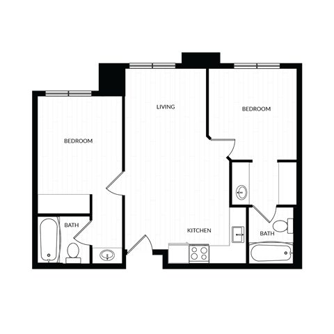 A black and white image of a floor plan for a house with labeled rooms.